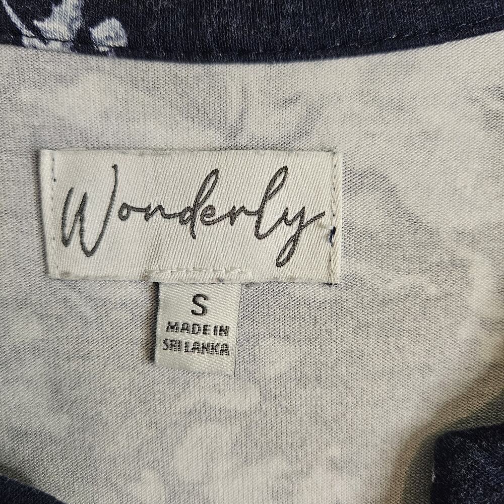 Wonderly Women's S Tiered Tunic Top Blue Floral ButtonDown Short Sleeve V-neck - Picture 7 of 8